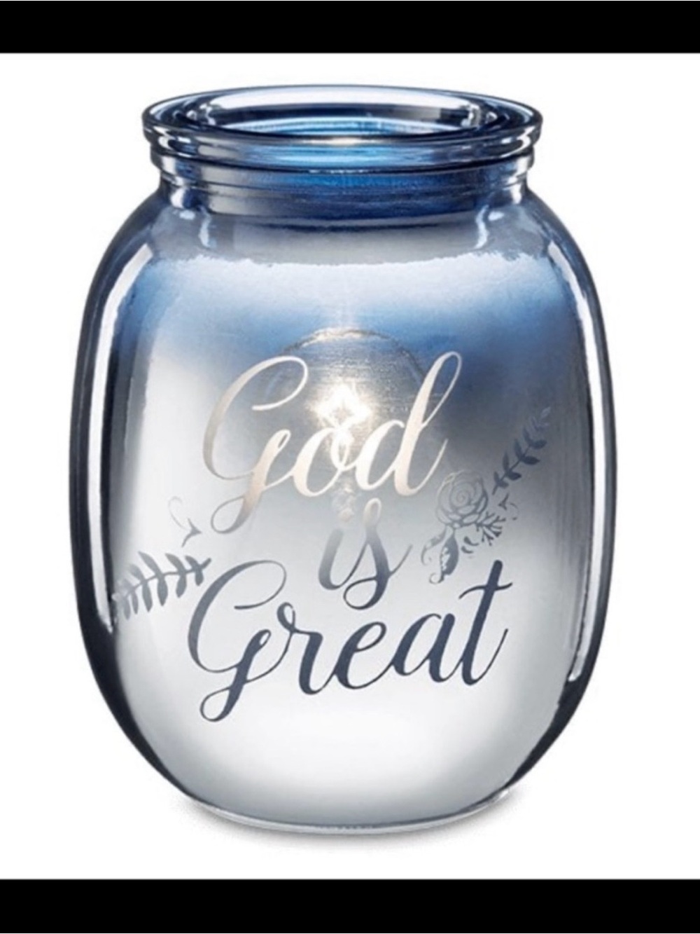 Scentsy God Is Great Blue Glass Jar wax warmer - Inspirational Home Accent